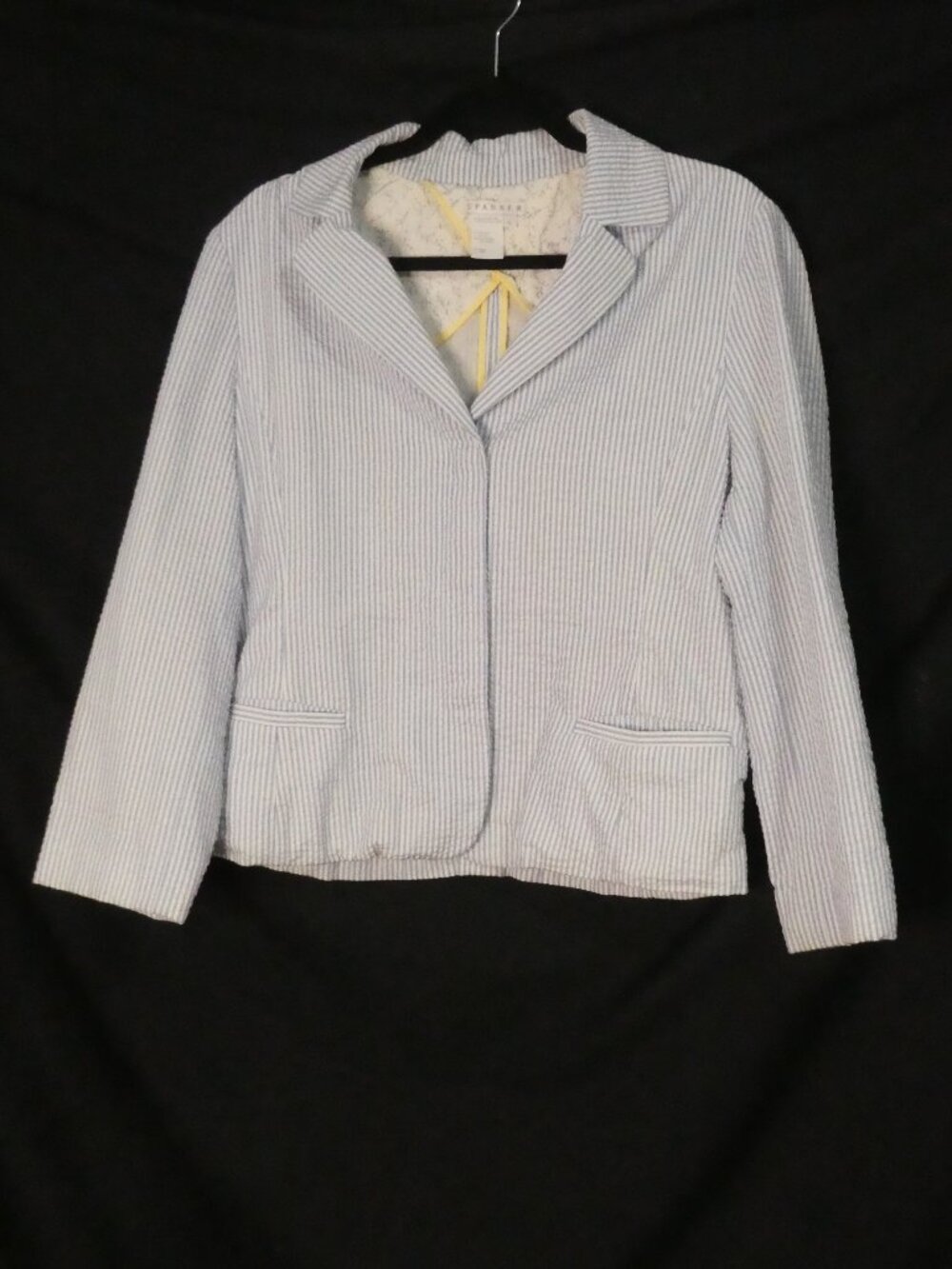 SPANNER Seersucker Striped Blazer Jacket Blue White - Size Large